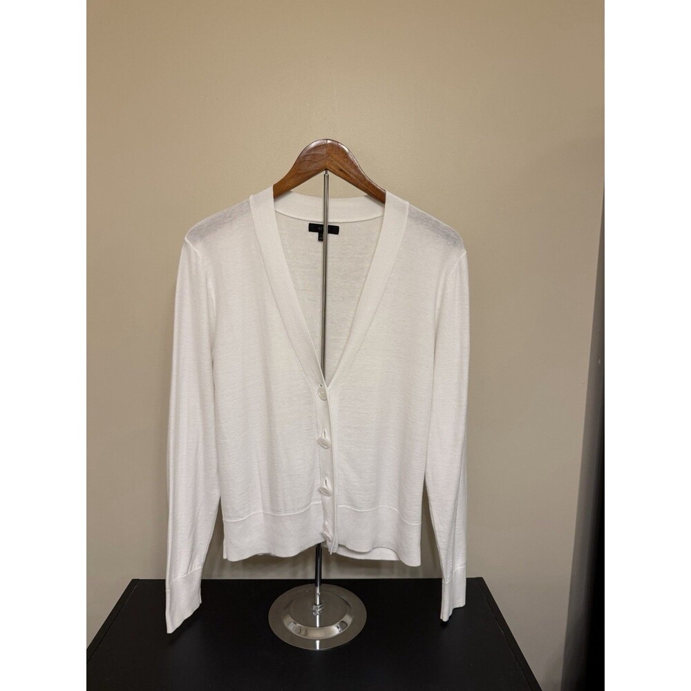 J.CREW Cardigan Women's White Long Sleeve V Neck 100% Cotton Sweater Size M